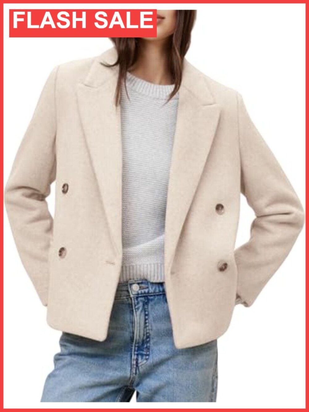 Women's Wool Blend Pea Coat Double Breasted Notched Lapel Business Casual